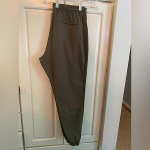 Olive green textured Athleta Brooklyn joggers.